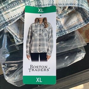 Boston Traders Blue and Cream Plaid Shirt Jacket XL NWT